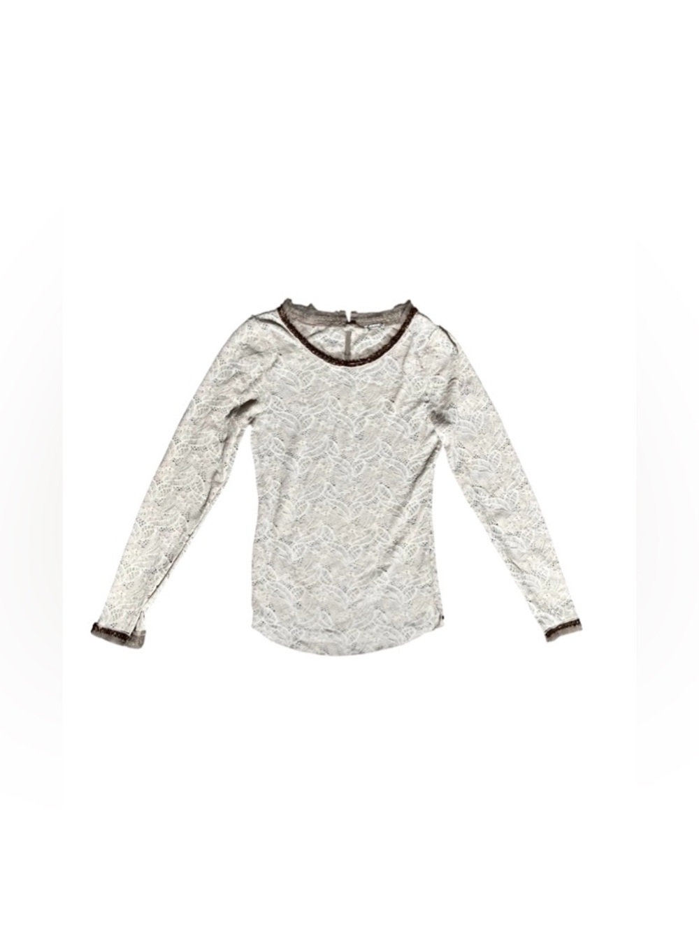Free People Lace Sheer Boho Romantic Top Women M Mesh Long Sleeve